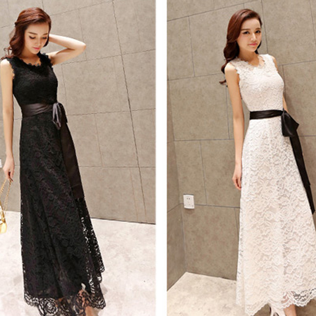 New slim and slim sleeveless lace floor dress elegant temperament long dress Fairy Dress