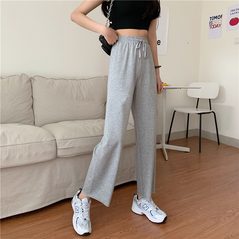 Actual photo 7525 fish scale thickened grey sports pants women's loose straight tube summer wide leg, high waist and thin drape