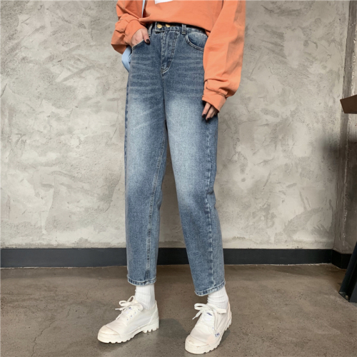 Real Price New Spring Loose Straight Cylinder Two Button Jeans