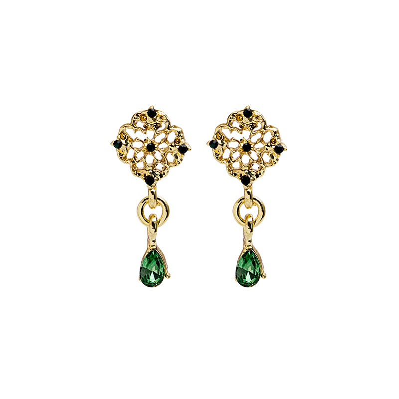 925 silver needle retro grandmother green water drop gem light luxury Earrings Baroque elegant antique Earrings
