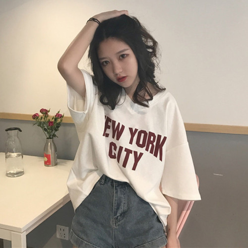 Summer Blouse Female 2018 New Korean Version of Loose ins Port Wind White Short-sleeved T-shirt Net Red Half-sleeved Students