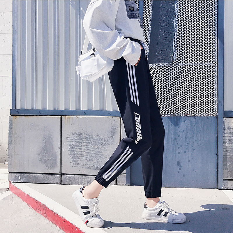 Real shot 9265 pants hiphop sports pants female students' Korean version of yuansuo BF style loose fashion school uniform and Leggings