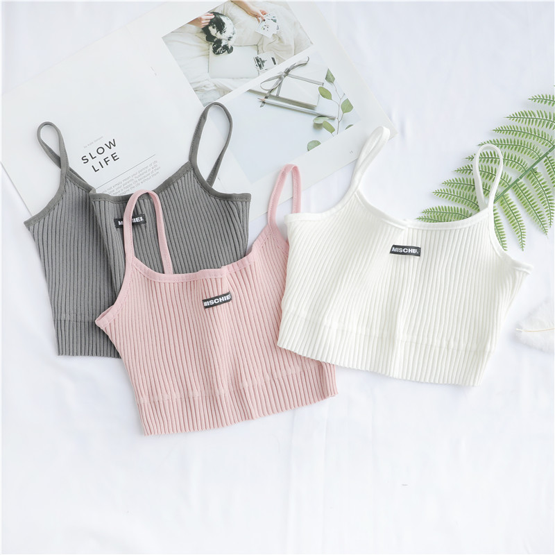 New Hong Kong style spring and summer letter embroidery sleeveless small suspender tank top women's slim short inside