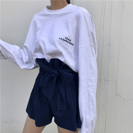 Autumn alphabet embroidered medium length long sleeve T-shirt loose and versatile Pullover bottoming blouse women's top for lovers