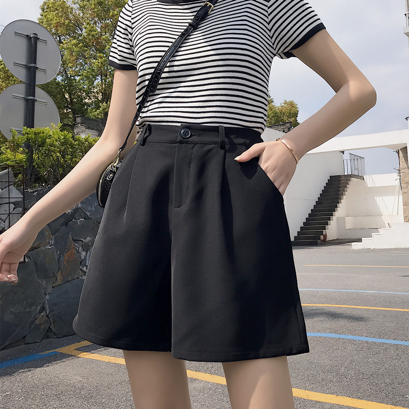 Suit, shorts, summer women's high waist, loose and thin, casual work clothes, straight A-shaped wide legs