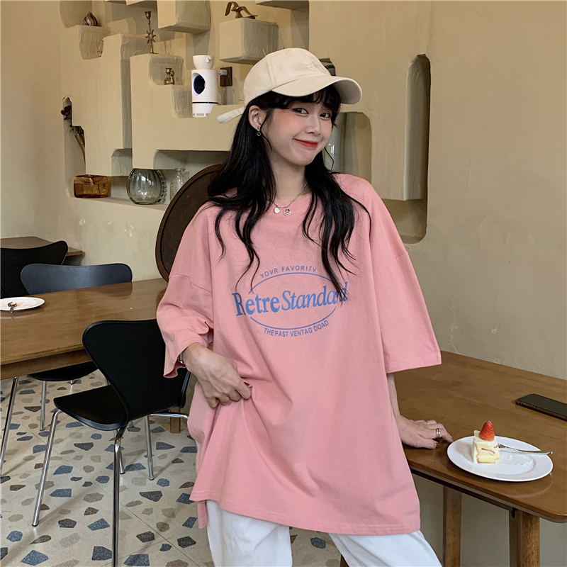 6535 zipper cotton ~ New Korean loose original stay style printed short sleeve T-shirt for women