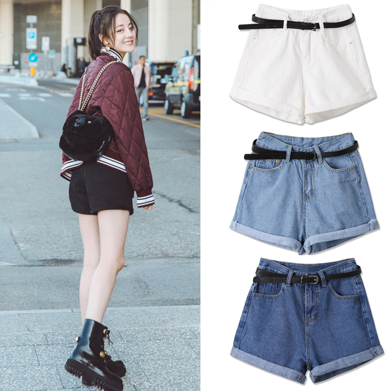Real price official figure high waist denim shorts for women 2019 new large Korean version loose curling wide leg hot