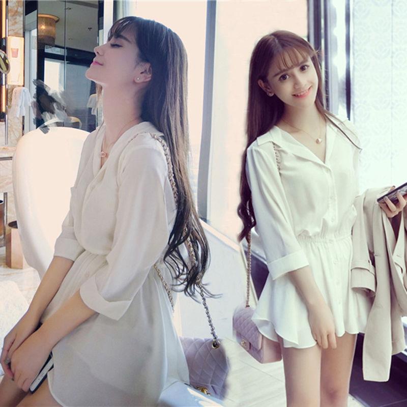 2020 slim dress women's summer dress fresh student Chiffon temperament slim shirt A-line skirt
