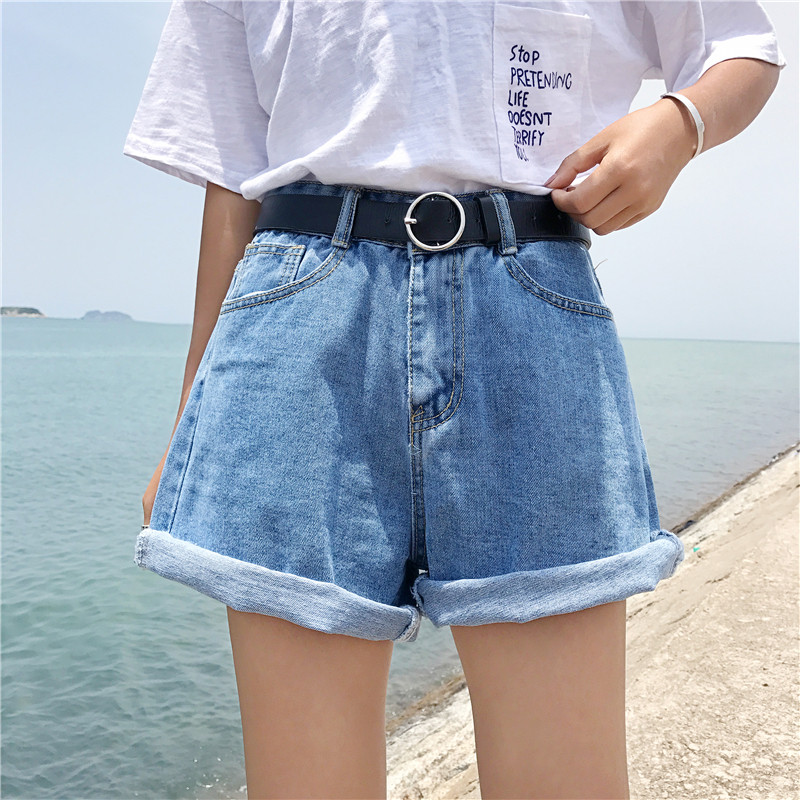 [diff] Korean new style pleated side elastic leg long high waist hemmed denim shorts High Waist Shorts flower bud shorts pants pants women's wear