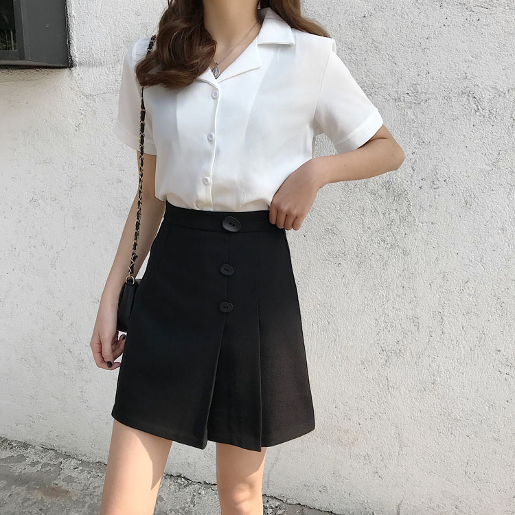 New OL Commuter Half-length Short Skirt with Pure Black and Slim Character A