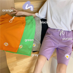 Real shot new casual pants student Xia Bo 2020 new embroidered small daisy Capri Pants Large loose pants for women