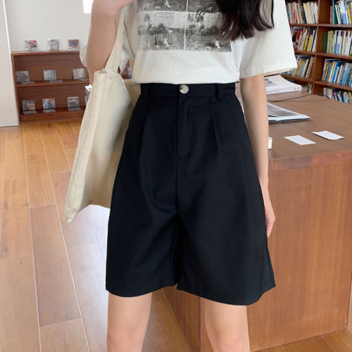 Real photo real price ~ Korean version high waist show thin casual pants loose A-shaped shorts straight tube suit pants five point pants female trend