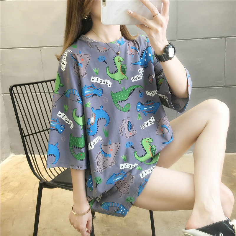 New large women's loose large cartoon short sleeve top women's summer