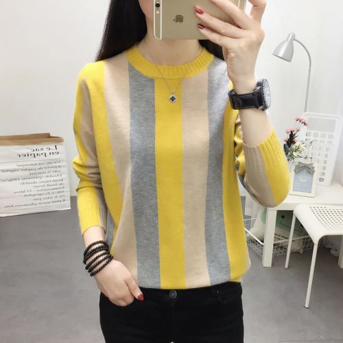 Sweet sweater Lazy and thin knitted sweater autumn and winter new style long sleeve round collar Pullover bottom jacket of 2019
