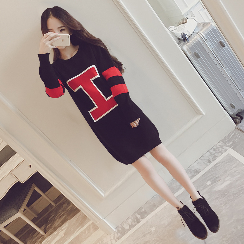 New style popular winter mid long bodysuit women's pullover with plush and thickening new Korean printing long sleeve