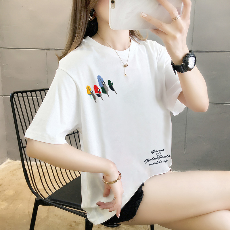 Pure cotton large women's wear now available 2020 summer 7104 real picture super fire pattern top loose short sleeve T-shirt