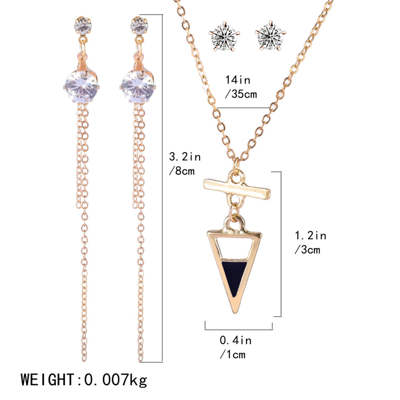 Foreign Trade Hot Selling Lady Simple Fashion Triangular Pendant Zircon Jewelry Set Environmental Protection Alloy Necklace