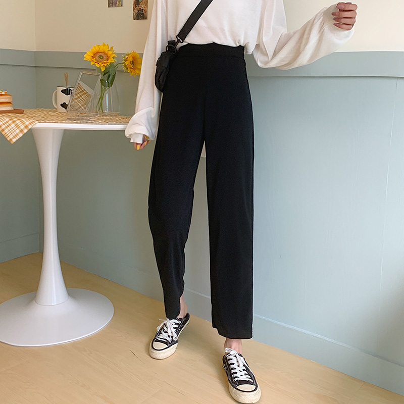 Real shot Capris casual wide leg pants female Korean student suit pants straight black show thin 215 grams