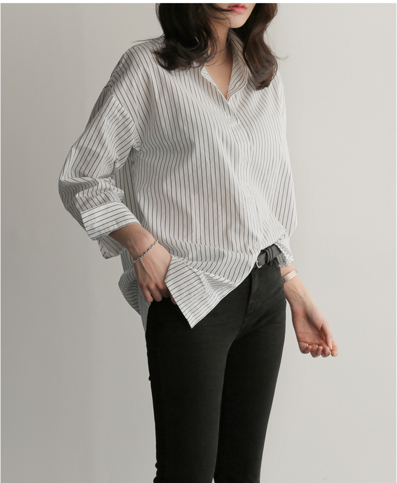 Korean simple and versatile loose stripe Long Sleeve Shirt