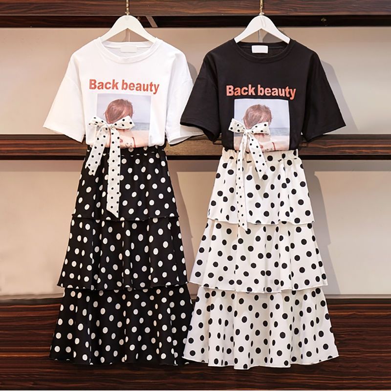 2020 summer new dress Korean Polka Dot suit skirt female students' original house style two piece set summer