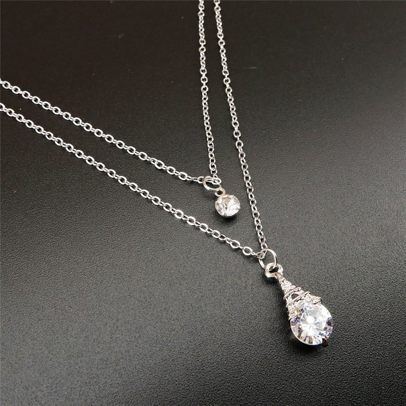 Women's fashion simple Mermaid tear zircon double-layer Necklace personality clavicle Necklace Jewelry