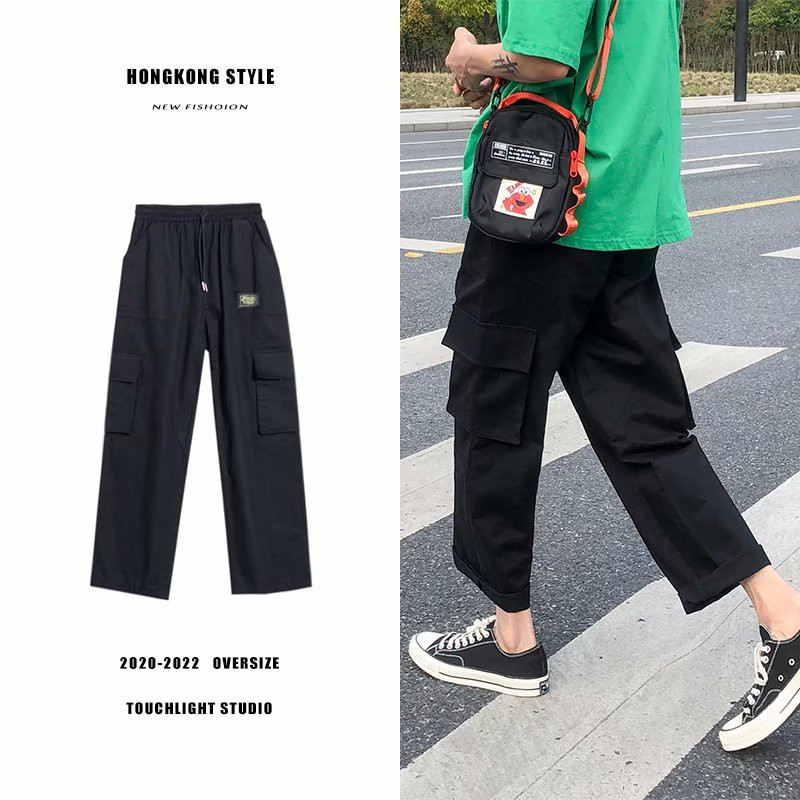 Net red pants: handsome men's fashion brand ins overalls straight tube loose trend casual pants