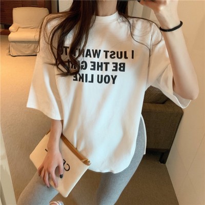 Spring Korean version 2020 new ins loose BF style split letter printed matte versatile large short sleeve T-shirt for women