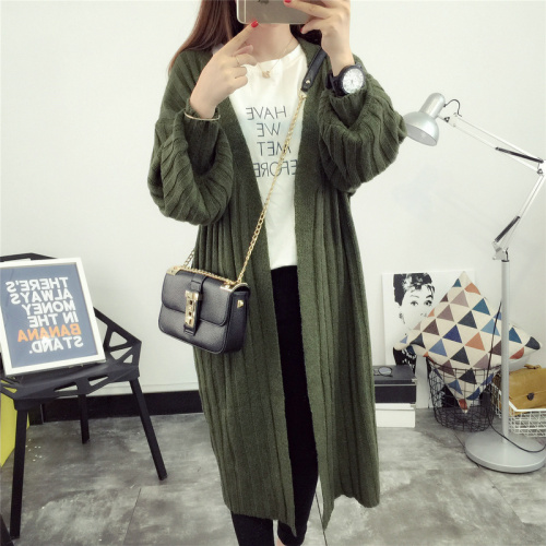 Actual Shot of the New Open-top Women's Loose Pure-color Medium-and Long-style 100-tie Knitted Shirts Fashion Lantern Sleeve Coat in 2019