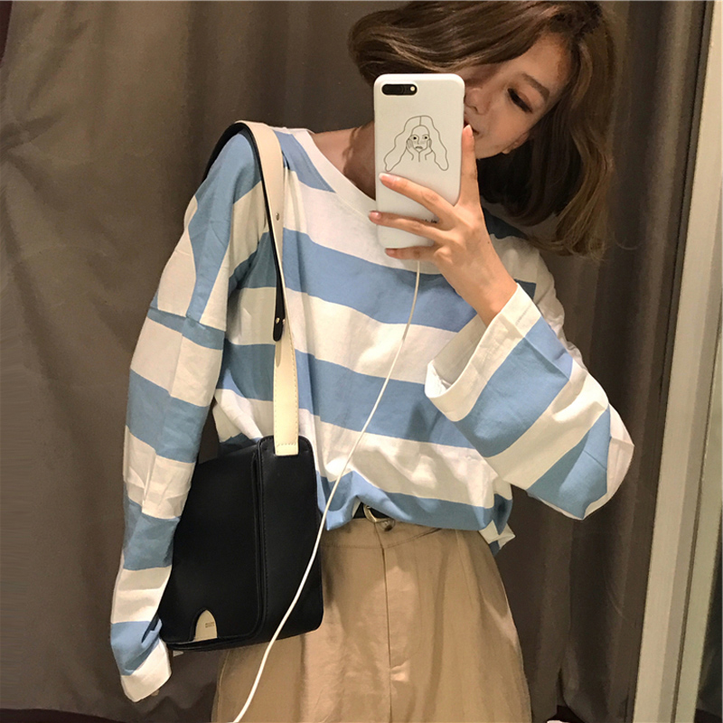 Spring and autumn day clothes women's Korean version with T-shirt inside and striped long sleeve bottoming shirt for women