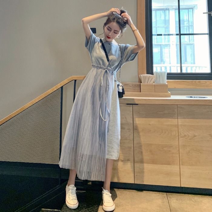 Long skirt super fairy quality stitching mesh dress women summer 2020 new Korean version of Red Fairy Dress for students