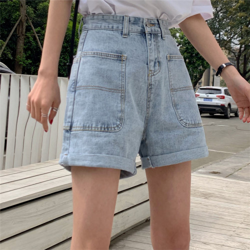 Real price ~ high waist loose and thin crimped denim shorts women