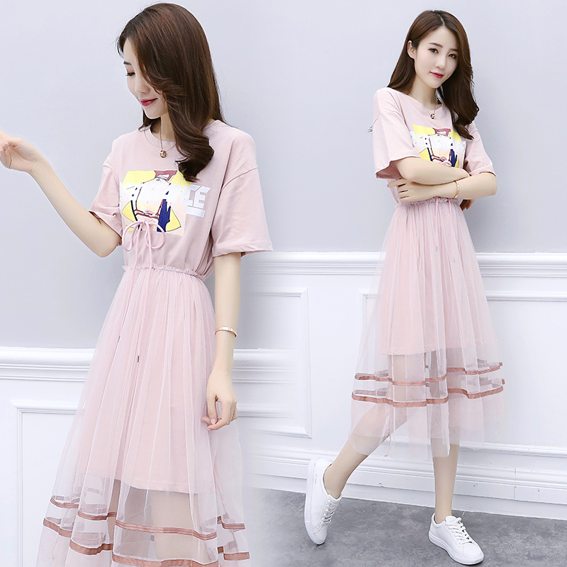 2020 new dress junior high school girls' Korean version mesh dress small fresh summer two piece dress super fairy summer
