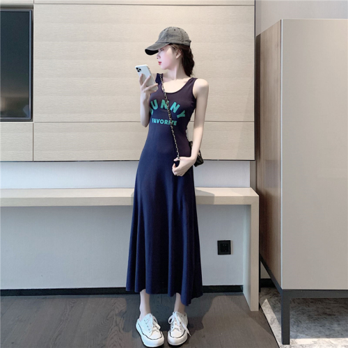 Real photo, real price, all-around fit, long vest skirt, comfortable sleeveless printing Knee Length Dress