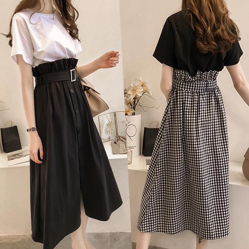 Large Lori size women's dress fat mm show thin 2020 new fat fairy sister foreign style suit age reducing summer skirt