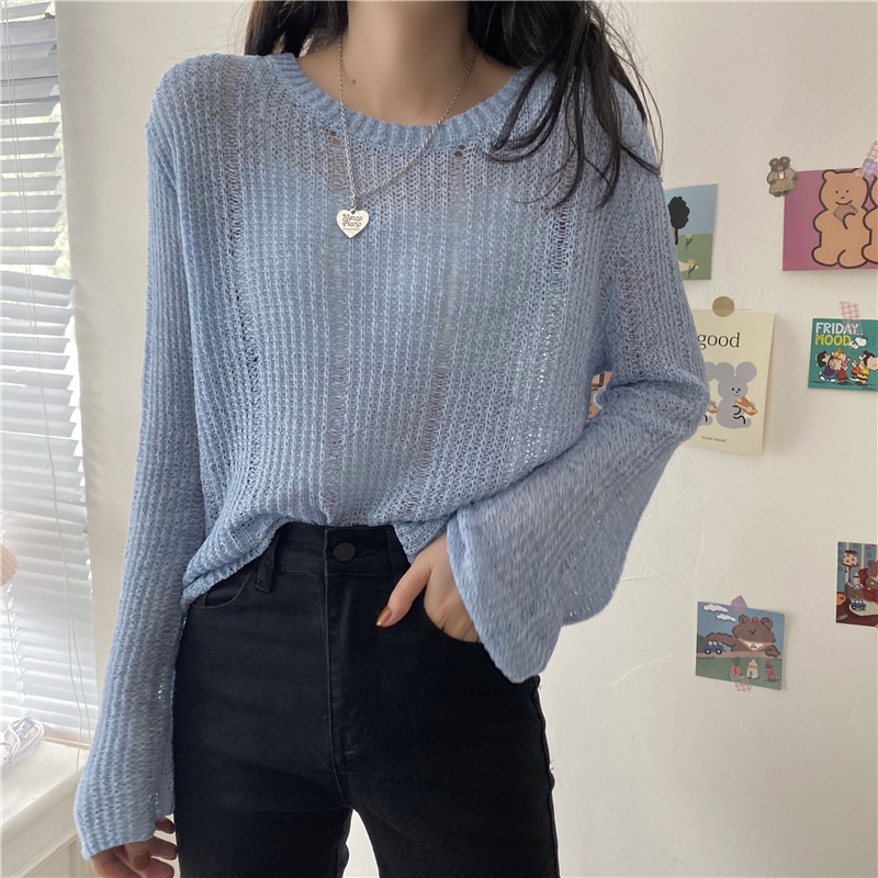 Autumn new Korean ice silk hollowed out sweater for women