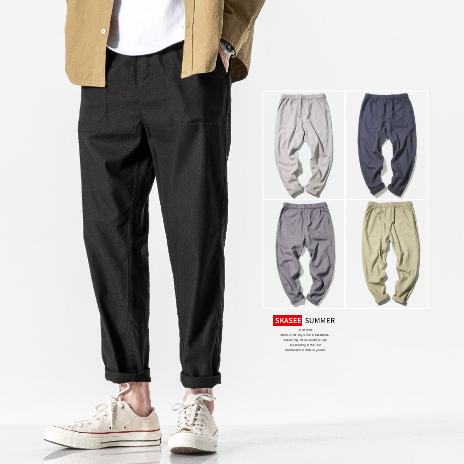 Summer thin cropped pants men's Korean Trend cotton linen pants men's loose Harun casual small leg sports pants