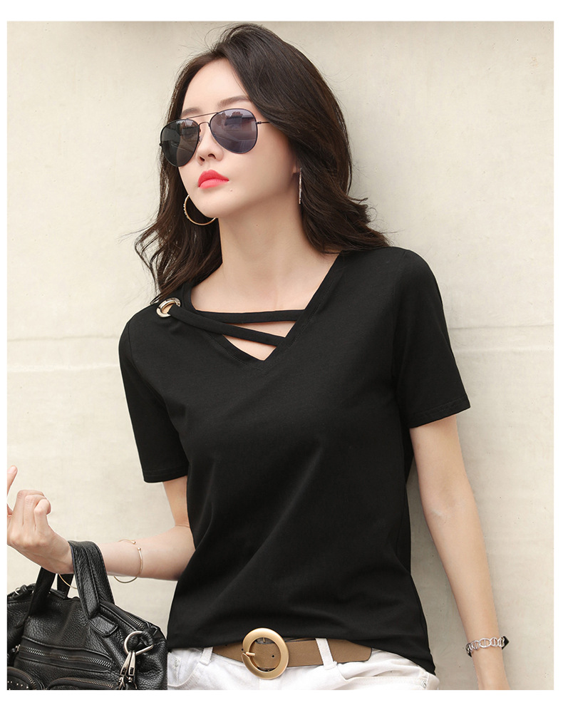 Short sleeve women 2020 new summer T-shirt women V-neck loose Korean black top casual ins T-shirt fashion