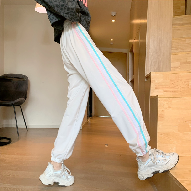 Real shot 6535 fish scale autumn sports pants women's trousers large loose legged casual pants