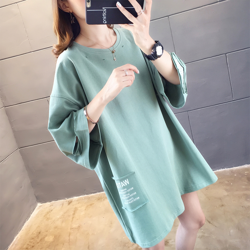 6535 cotton real shot 2020 medium length top fat sister 200jin large women's short sleeve T-shirt women's fashion