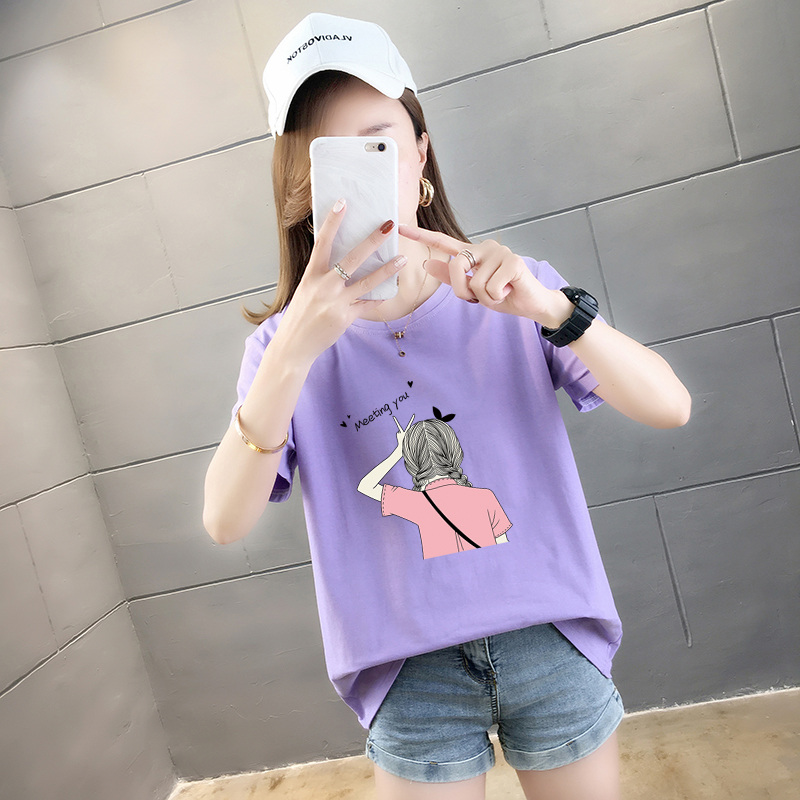 100% cotton 2020 spring summer new Hong Kong style cotton short sleeve T-shirt women's simple loose top