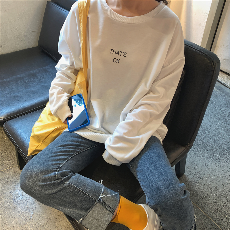 Polyester fish phosphor real shot sweater thin fashion ins loose Korean version students lazy wind CEC school season coat autumn