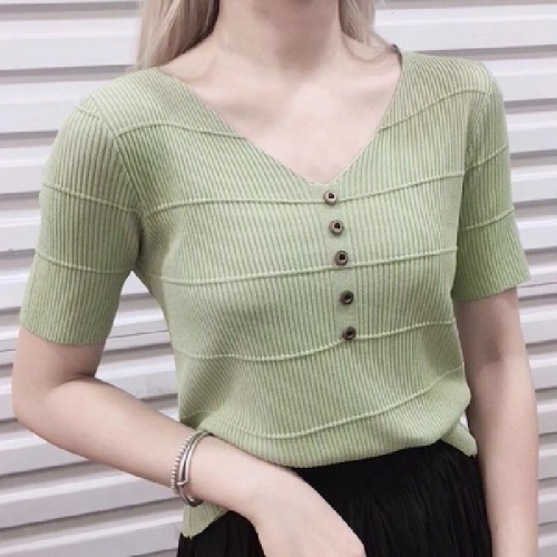 New style short sleeve T-shirt women's Korean ice silk T-shirt fashionable and versatile bottoming shirt collar short sleeve summer thin