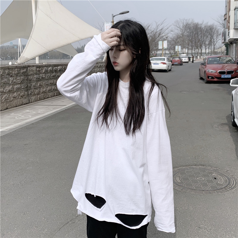 Autumn new Korean version of net red loose white Long Sleeve T-Shirt women's super hot CEC bottoming top ins fashion