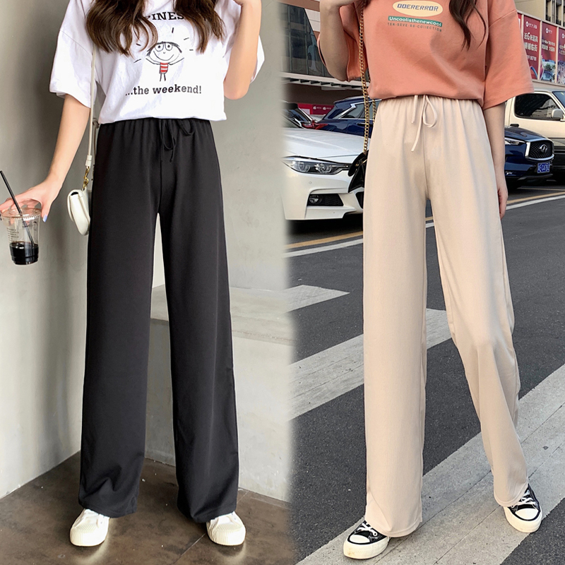 Real shot spring and summer wide leg pants women's summer high waist drop feeling loose and thin