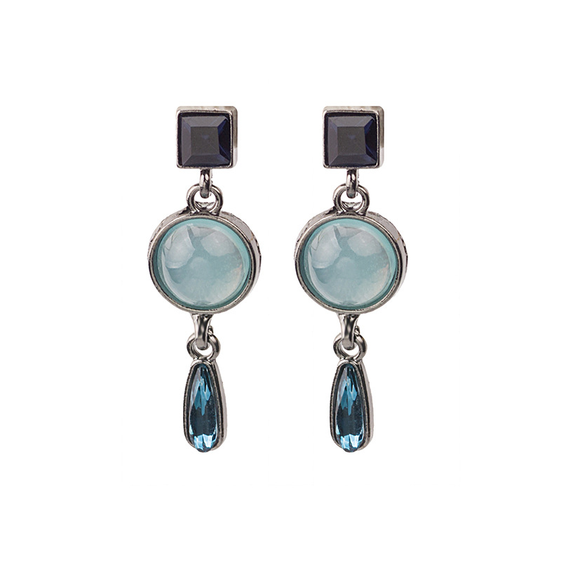 Silver needle Morandi blue gradient cat eye acrylic water drop earrings Baroque retro personality Earrings