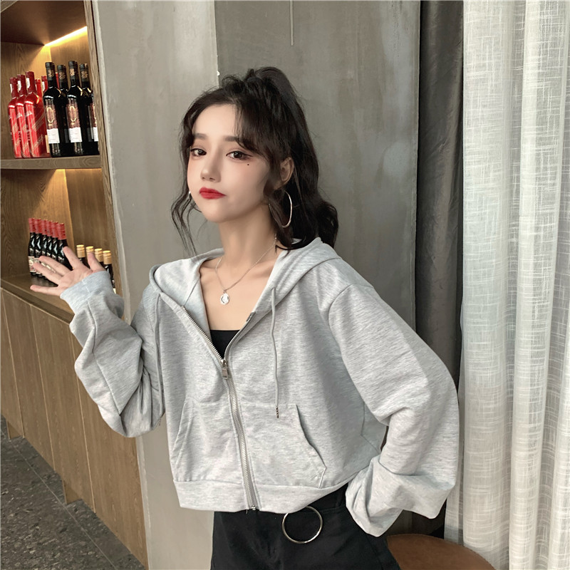 Real shot 65 / 35 Fishscale cardigan short top Korean hooded sweater women's thin
