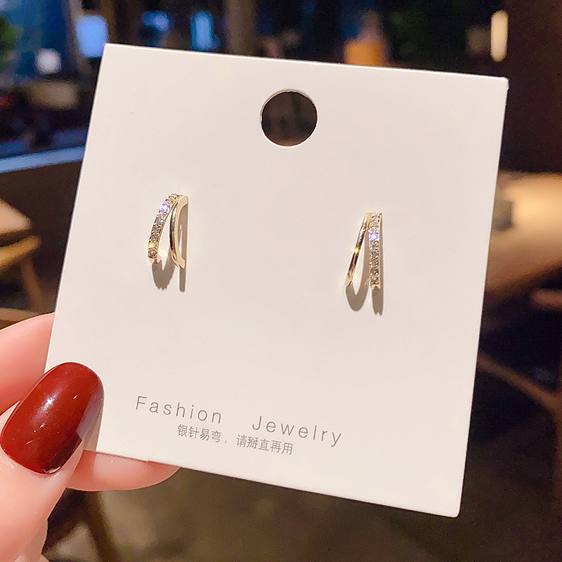 925 silver needle gold C-shaped earrings with diamond simple Earrings personality Earrings Fashion retro Earrings