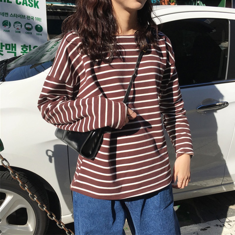 Autumn 2020 new loose stripe long sleeve T-shirt for women