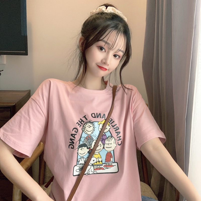 Actual photo: 6535 pull frame cotton short sleeve T-shirt women's letter cartoon printed half sleeve top