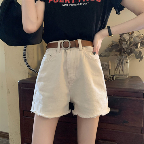 Real price! Korean high waisted skinny washed jeans with vintage and all-around edging off Beige shorts